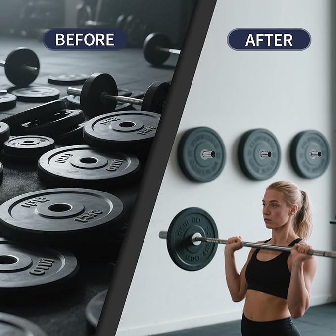 Wall Mounted Olympic Weight Plate Rack, Heavy Duty Metal 2" Plate Holder & Hanger for Home Gym, Garage Gym, Powerlifting & Fitness Equipment Storage, 275 lbs Capacity Barbell Plate Organizer with Screws for Wood & Concrete Walls