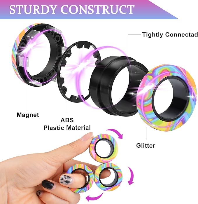 Cevioce Easter Basket Stuffers for Teens Boys Girls 3Pcs Magnetic Rings Fidget Toy Set, ADHD Anxiety Magnetic Fidget Toys Adults Fidget Spinner Rings for Relief, Easter Gifts for Kids 8+ Year Old C