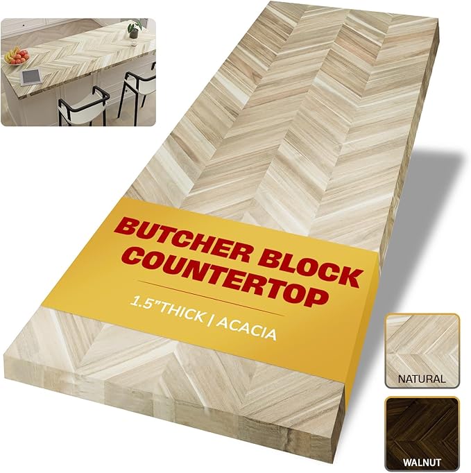 Howizz Chevron Butcher Block Countertop 48 x 30 x 1.5 Inches, Unfinished Acacia Solid Wood Table Top for Desk Top, Workbench Top
