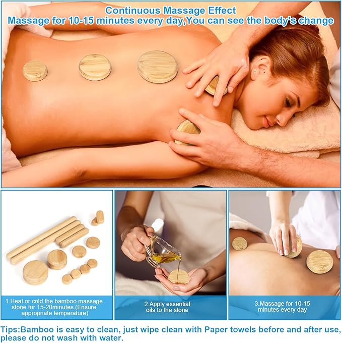 Bamboo Massage Stone Sets for Body Shaping,Bamboo Massage Sticks Sets for Back,Guasha Massage Sticks for Relax Muscles