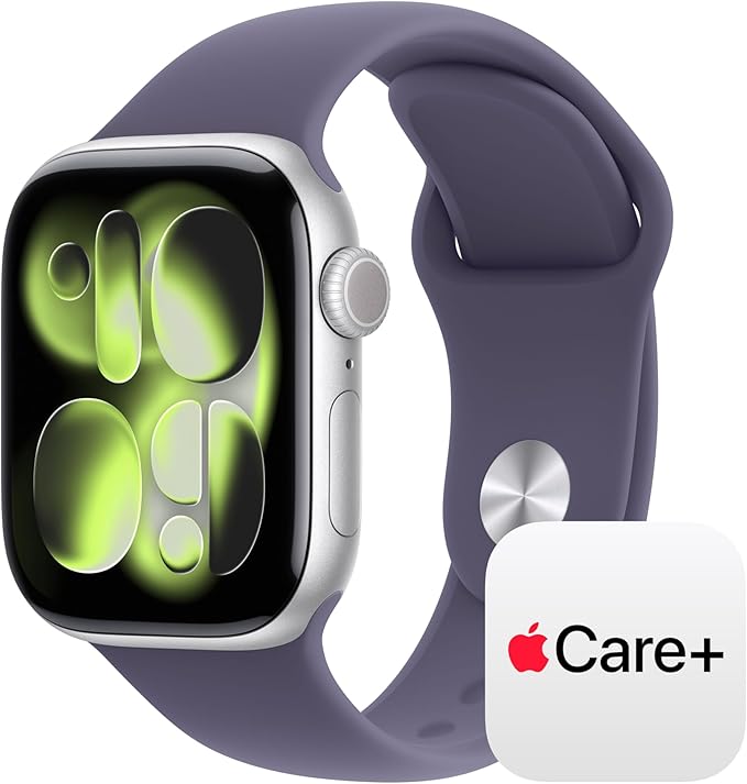 Apple Watch Series 11 [GPS + Cellular 42mm] Smartwatch with Silver Aluminium Case with Purple Fog Sport Band - S/M. Sleep Score, Fitness Tracker, Health Monitoring with AppleCare+ (2 Years)