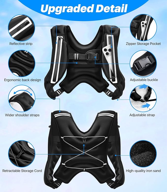 Weighted Vest Woman Man,8/12/16/20lbs Weight Vest with Plus Storage Pockets&Adjustable Straps,Durable Rucking Vests with Reflective Stripe for Walking,Running,Workout,Training, Weight Loss