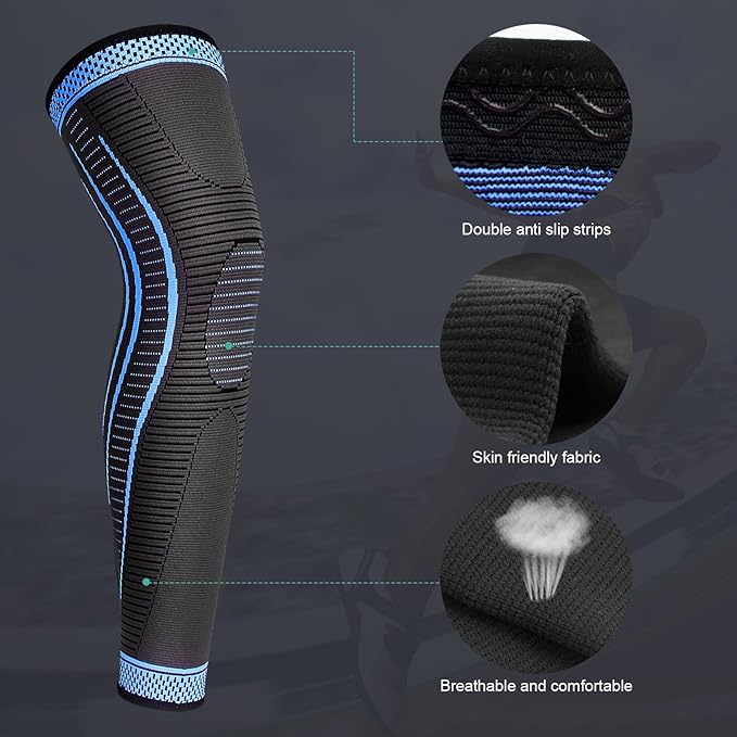 2 Pack Full Leg Compression Sleeves for Men And Women Long Knee Brace Support for Basketball, Running, Workout, Cycling, Sport