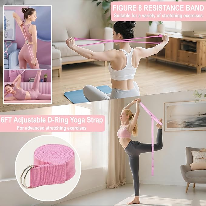 Nuplot Pilates Equipment, Pilates Kit for Home Workouts, Pilates Essentials Kit for Women, Home Pilates Kit with Pilates Ring and Ball Set, Booty Bands, Figure 8 Resistance Band, Yoga Band