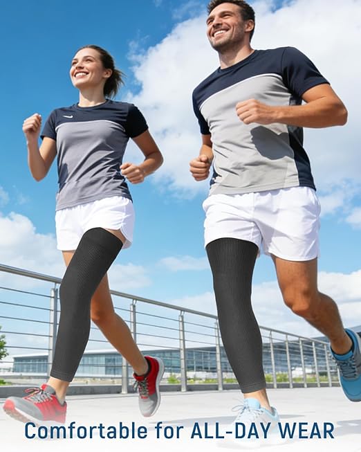 Leg Compression Sleeve - Full Length Knee Sleeve Covers Thigh, Knee and Calf, Stays in Place for Sports, Soft and Elastic for Comfort, Large