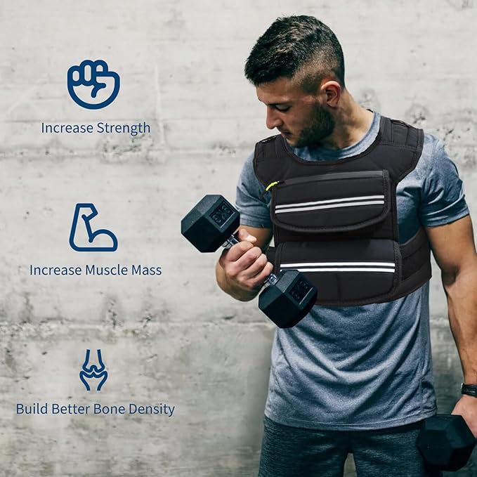 Adjustable Weighted Vest, 25/35/45 Lbs Weight Vest for Men, Weighted Vest with Pocket/Reflective Strips/Solid Iron Weights