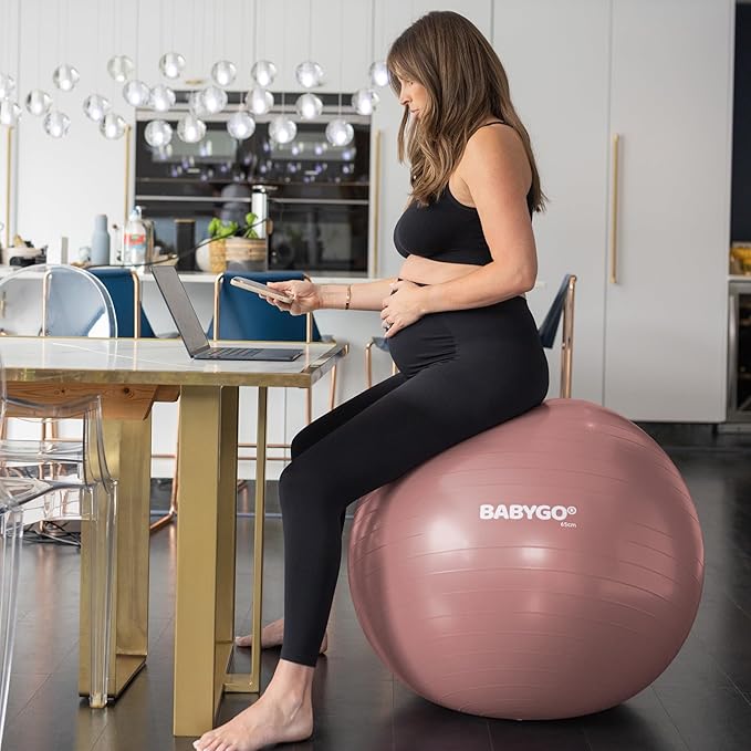 BABYGO Birthing Ball - Pregnancy Yoga Labor & Exercise Ball & Book Set Trimester Targeting, Maternity Physio, Birth & Recovery Plan Included Anti Burst Eco Friendly