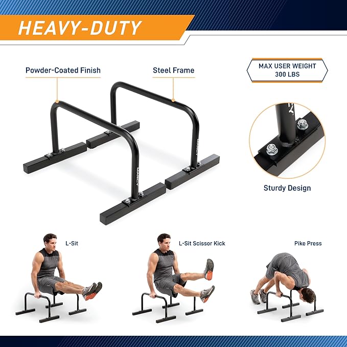 Marcy Parallette Bar ACC‑0333‑PARA – Powder‑Coated Steel Calisthenics Bars, Non‑Slip Pads, Home Workout Strength & Balance Trainer