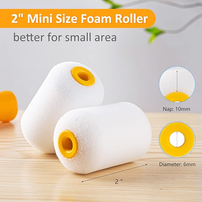 Mister Rui Foam Paint Roller, 12 Pack 2 Inch Paint Roller, Small Foam Paint Rollers, Mini Foam Paint Roller 2 Inch, Mini Rollers for Painting Small and Hard to Reach Spaces