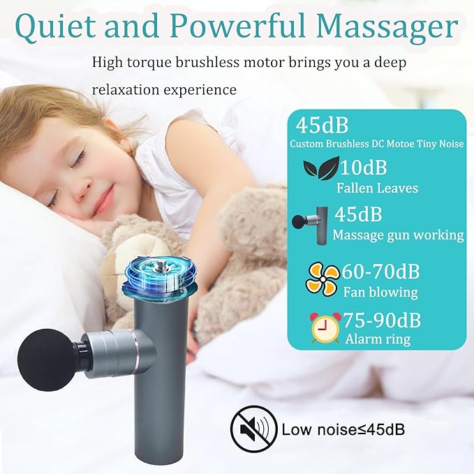 Mini Massage Gun for Pain Relief, Deep Tissue Percussion Muscle Massager with 4 Attachments, Rechargeable & Portable, Electric Handheld Massager Gun for Back, Neck, Sore Muscles, for Home Office
