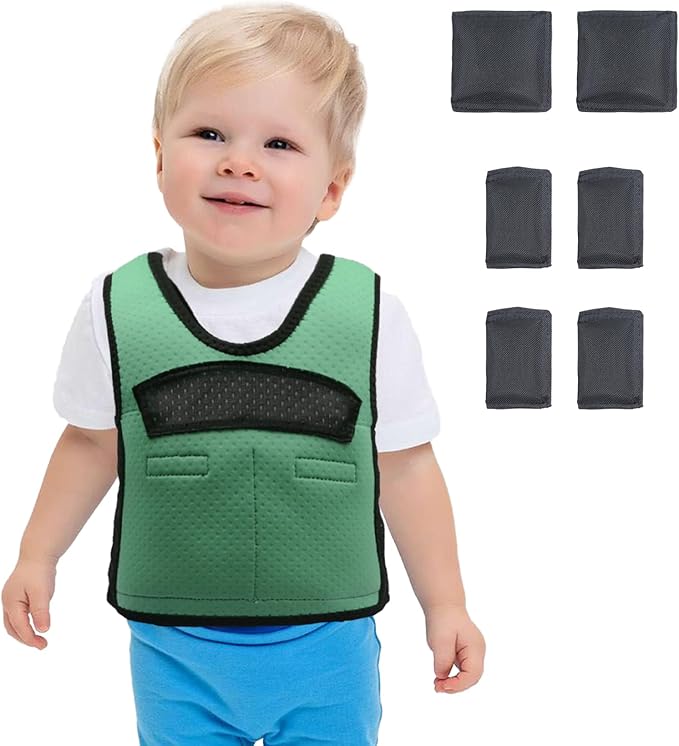 Compression Vest for Kids-Green, Weighted Vest for Kids Including 6 Removable Weights, (X-Small, Ages 1 to 3)