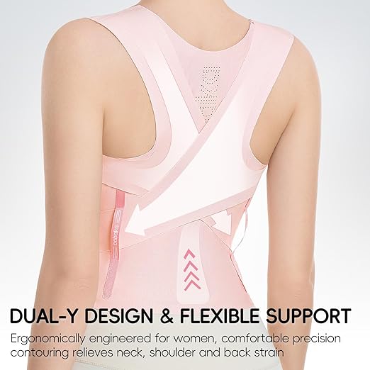 babaka Posture Corrector for Women, Invisible Lightweight Adjustable Back Brace for Upper and Lower Back Pain Relief, Hunchback, Hump, Scoliosis, Thoracic, Spine Corrector Under Clothes (Pink, Large, Waist: 35''-42'')