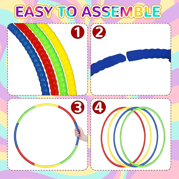 Sratte 12 Pcs Toy Hoop for Kid Detachable Adjustable Toy Hoop Colored Hoop Exercise Ring Plastic Circle for Kid Teen Gymnastics Dog Agility Equipment, Require Self Assembly(Classic Color, 24 Inch)