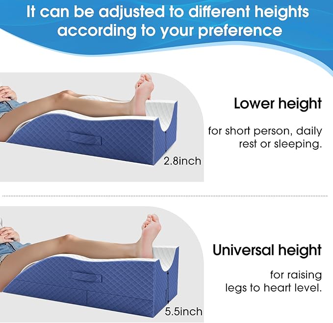 TranquilRelax Elevation Pillows for Leg After Surgery, Memory Foam Adjustable Leg Wedge Pillow for Injury or Rest, Ankle Pillow for Sleeping Blood Circulation Blue