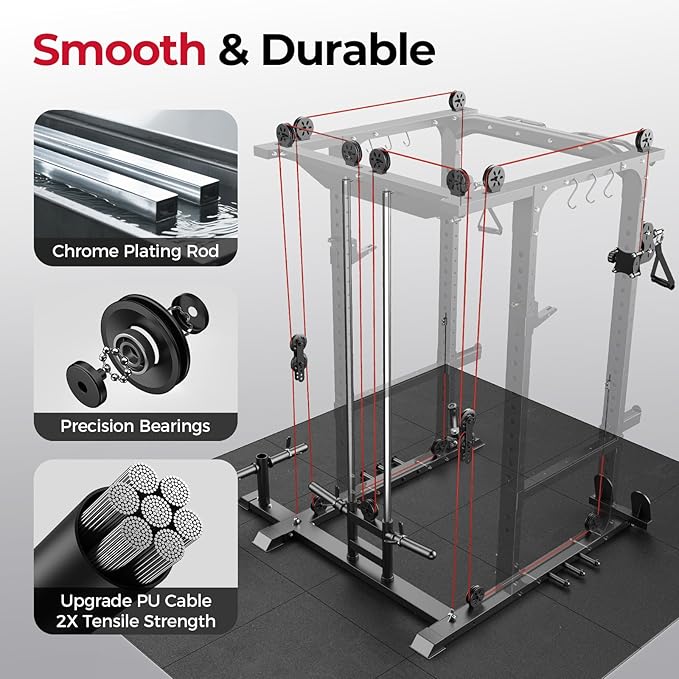Sportsroyals Squat Rack, LAT Power Cage, Power Rack Multi-Function with Pulley System and Training Attachments for Home Gym