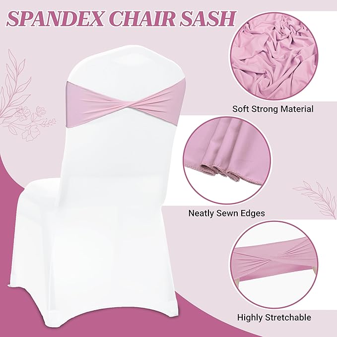 MDS Pack of 75 Spandex Chair Sashes Bows Elastic Stretch Dining Chair Bands Ties Without Slider Buckle Universal fits for Wedding Baby Shower Birthday Party Banquet Event Decoration - Blush Pink