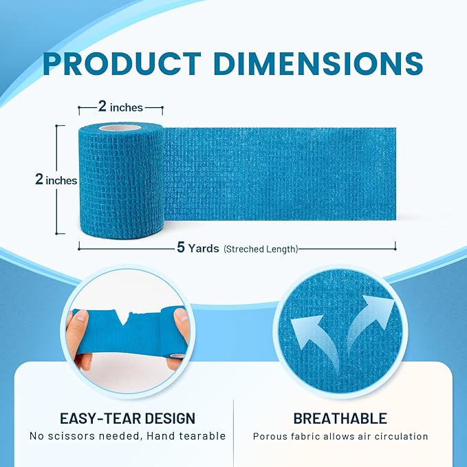 18 Pack Self Adhesive Bandage, 2 Inch Multi-Colored Elastic Cohesive Bandage Wrap, Athletic Tape for Ankle Wrist and Finger Support, Reliable Sports Wrap for Athletic Use and Home Care
