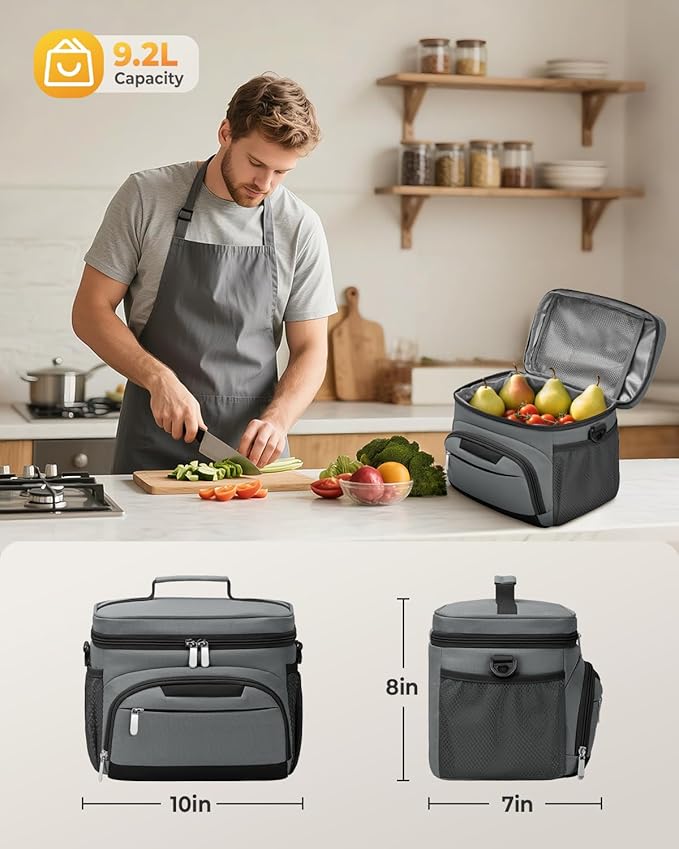 Lunch Boxs for Women/Men Insulated Lunch Bag,Leakproof Lunchbox with Adjustable Shoulder Strap for Adults,Soft Cooler Tote Bag for Office Fitness Picnic Beach Travel - Grey 12-Can(8L)