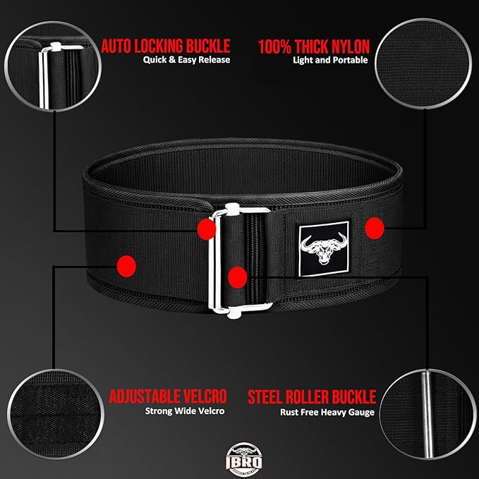 IBRO Quick Locking Premium Weight Lifting Belt - Back Support for Powerlifting, Cross Training & Gym Bodybuilding - 4 Inch Nylon Men and Women with Metal Buckle for Core Stability