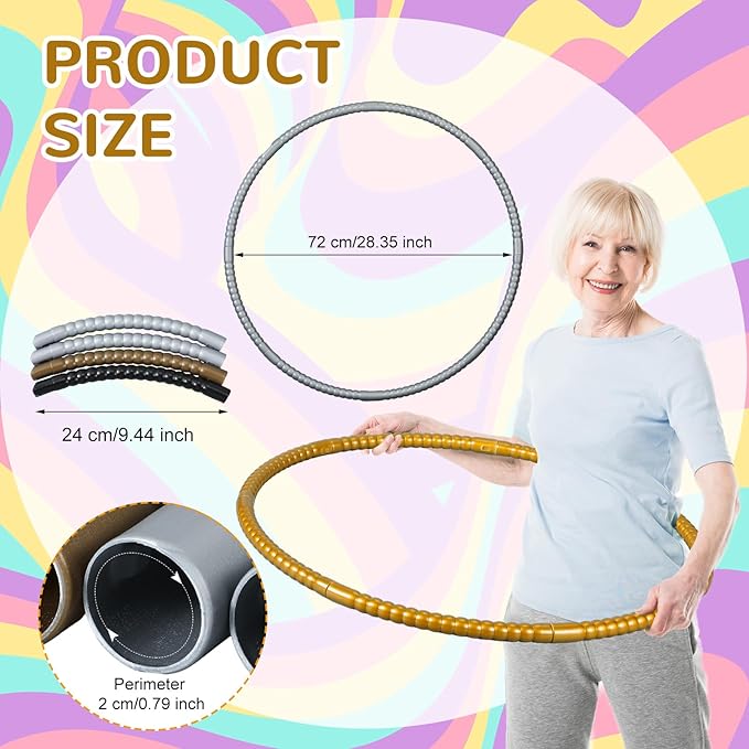 Sratte 12 Pcs Toy Hoop for Kid Detachable Adjustable Toy Hoop Colored Exercise Ring Plastic Circle for Kid Teen Gymnastics Equipment Require Self Assembly, 24 Inch (Black, Gold, Silver)