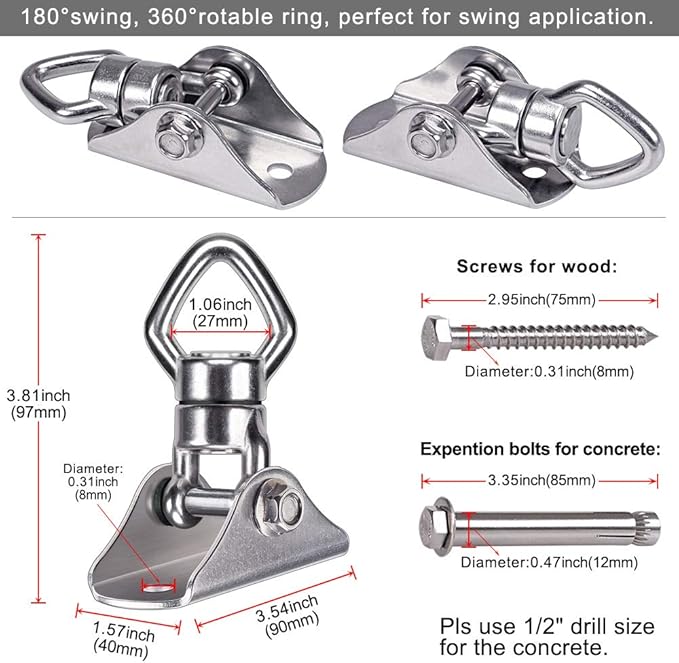 BeneLabel 800LB Capacity Swing Hanger with Bearing Swivel Stainless Steel Ceiling Mount Hanging Kit for Aerial Silks, Swings, Hammocks, Hanging Chair, Heavy Bag