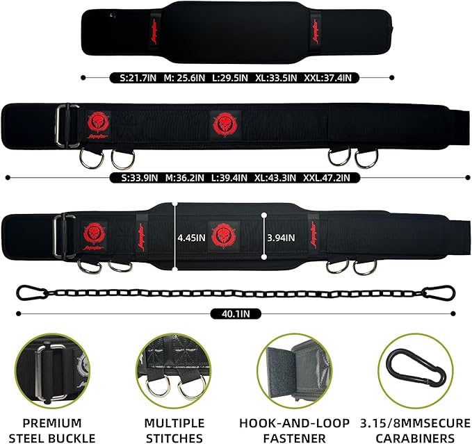 2-in-1 Weightlifting Belt & Dip Belt with Chain for Added Weight Training,Weightlifting, Squats, Deadlifts,Powerlifting for Men & Women