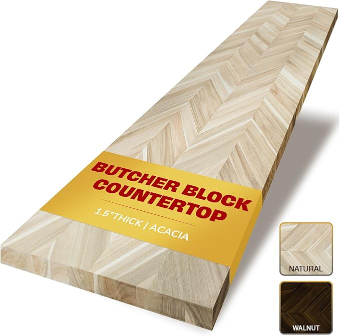 Howizz Chevron Butcher Block Countertop 60 x 25 x 1.5 Inches, Unfinished Acacia Solid Wood Table Top for Desk Top, Workbench Top