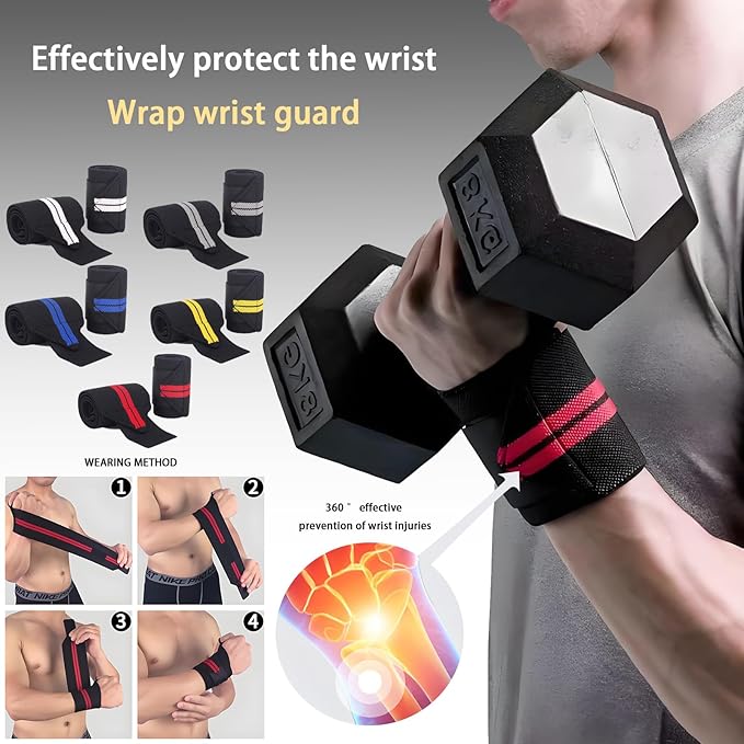 Wrist Wraps for Weightlifting,2Pcs Gym Wrist Wraps with Hand Thumb Loop,Premium Quality Wrist Support,Triple Reinforced Protection,More Elasticity Density Weaving,Suitable for Weightlifting,Fitness