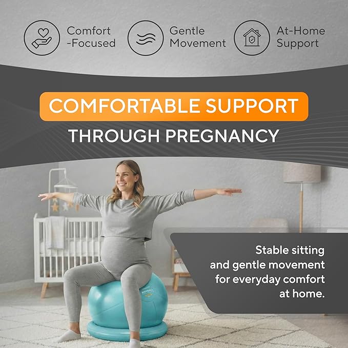 MANTRA SPORTS Yoga Exercise Ball Chair for Office Desk with Base, Ideal for Pregnancy, Birthing, Stability Exercises & Fitness. Swiss Stability Birth Ball for Labor, Gym & Workouts.