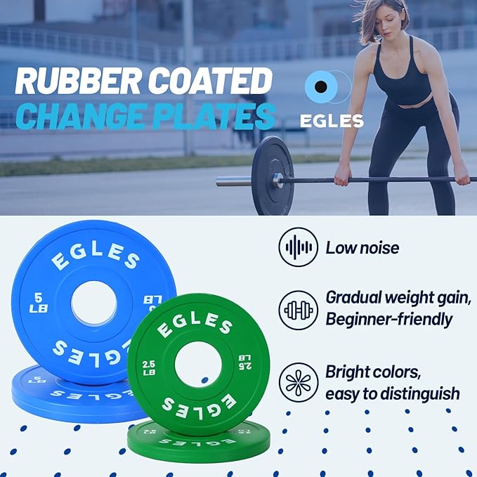 Egles Change Plates Set 1.25LB, 2.5LB, 5LB - Rubber-Coated Weight Plates in Pairs, Olympic Bumper Plates, Color-Coded, IWF Standard, Fit 2-Inch Barbells Strength Training Weight Plates Gym & Fitness
