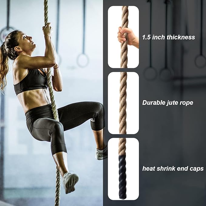 Climbing Rope 1.5 Inch Diameter 10FT 15FT 20FT 25FT 30FT 35FT Gym Climbing Rope for Fitness & Strength Training, Workout Exercises Climbing Rope for Adults Kids Outdoor or Home Indoor