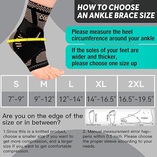 INDEEMAX Ankle Brace for Sprained Ankle Compression Sleeve, 2 Pack Copper Infused Ankle Support Brace for Women & Men, Plantar Fasciitis Relief Achilles Tendonitis, Sports Running, Copper Black, XL