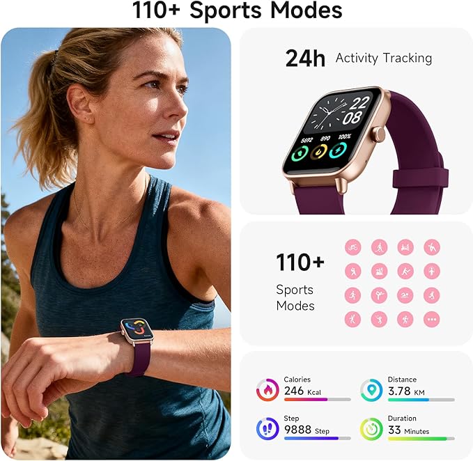 Smart Watches for Men,1.85" HD Display Compatible iPhone/Android (Answer/Make Calls),110+ Sport Modes Fitness Tracker with Heart Rate/Sleep/Sp02 Monitor,IP68 Waterproof (Purple, 1.85)