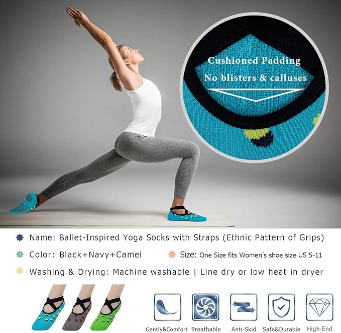 Ozaiic Pilates Socks for Women Non Slip Grip, Yoga Socks with Grippers for Barre, Hospital, Ballet, Dance, Barefoot Workout