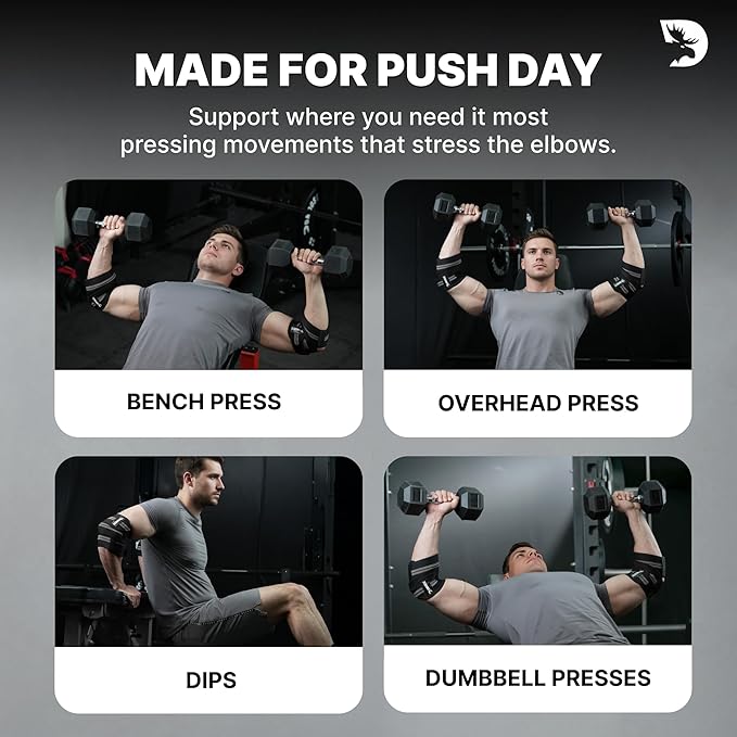 DMoose Fitness Elbow Wraps for Weightlifting (Pair) - 40'' Adjustable Strap for Gym Workout & Bench Press, Compression Elbow Sleeves for Tendonitis, Joint Support, Powerlifting & Deadlifts