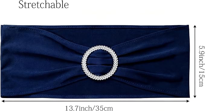 50 Pack Stretch Spandex Navy Blue Chair Sashes for Wedding Elastic Chairs Bows Bands with Slider Buckles Fitting Party Banquet Restaurant Events Baby Shower Decorations