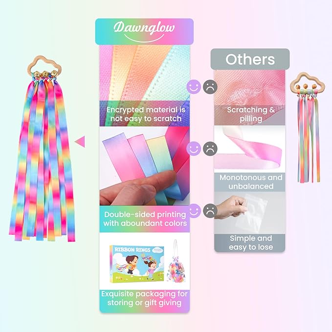 2Pcs Ribbon Hand Kites, Dancing Ribbons, Rainbow Dancing Streamers with Wood Ring and Bells for Artistic Dance, Gymnastics, Entertainment, Decoration and Party