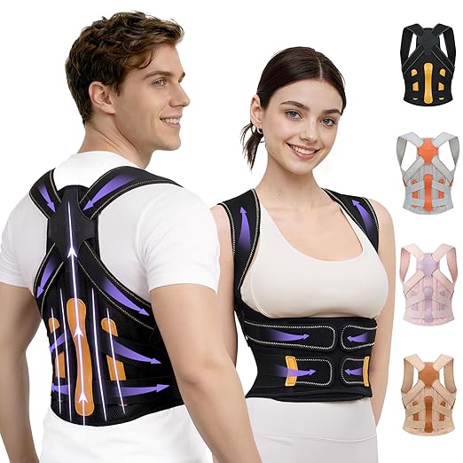 Posture Corrector for Women and Men, 5 Full Back Support Brace Rods, FSA&HSA Eligible, Adjustable Shoulder Straightener, Improving Hunchback Posture, Upper and Lower Back, Neck Pain Relief, Small