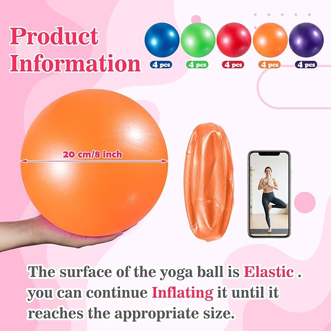 Sotiff 20 Pcs Small Exercise Pilates Ball Bulk 9 Inch Mini Yoga Ball Anti Burst and Slip for Stability Fitness Physical Therapy Stretching & Core Workout at Home Gym Class