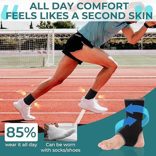 NeoTech Care Ankle Support Sleeve - Open Heel, Light, Elastic & Breathable Knitted Fabric - Medium Compression - For Men, Women, Kids - Right or Left Foot (Black Color, Size L, 1 Pair)