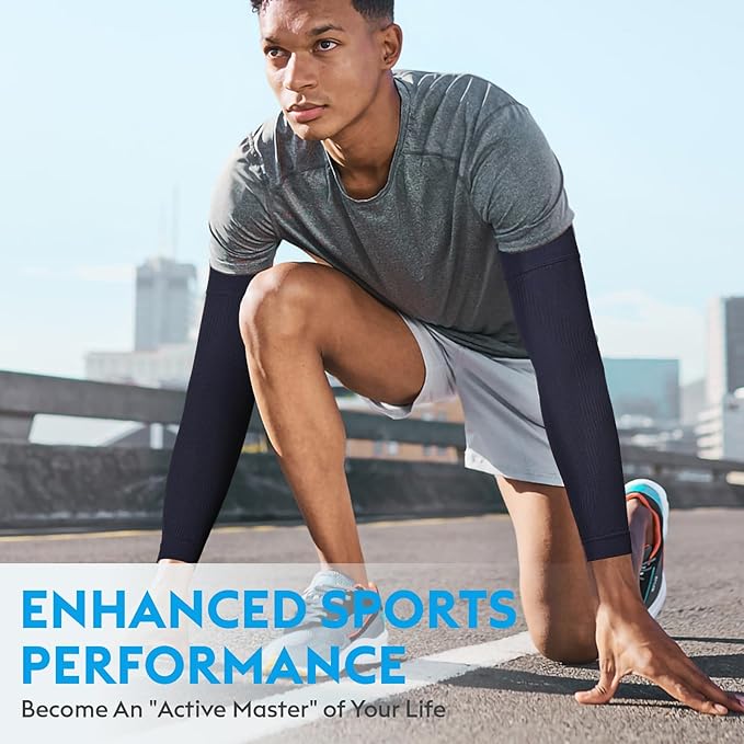 KEKING® Compression Arm Sleeves, Firm 20-30mmHg Graduated Compression Full Arm Support for Recovery, Pain Relief, Tendonitis, Golfers & Tennis Elbow Brace, Workouts Sports - Latex Free Dark Blue M