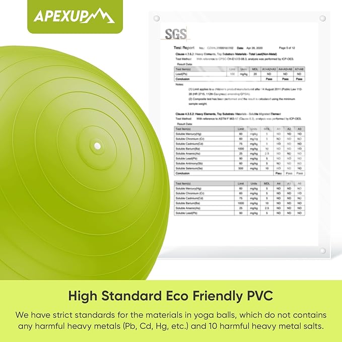 APEXUP Yoga Ball Exercise Ball Anti Slip Heavy Duty for Fitness, Balance & Core Workout, Balance Training, Pregnancy & Physical Therapy, 5 Sizes
