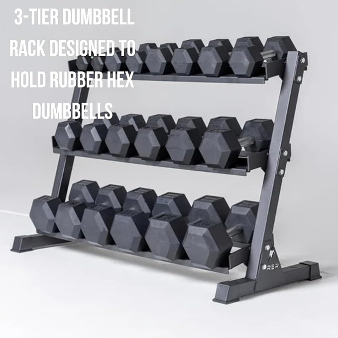 Rep Fitness Dumbbell Rack, 3-Tier, Fits 5-50 lb Sets, Metallic Black
