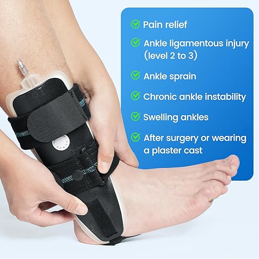 Velpeau Air Gel Foam Ankle Stabilizer Support Brace for Sprained Ankle, Ligament Injury, Tendonitis, Adjustable Rigid Stirrup Ankle Splint for Women and Men (Inflatable Version, Large, Left Foot)