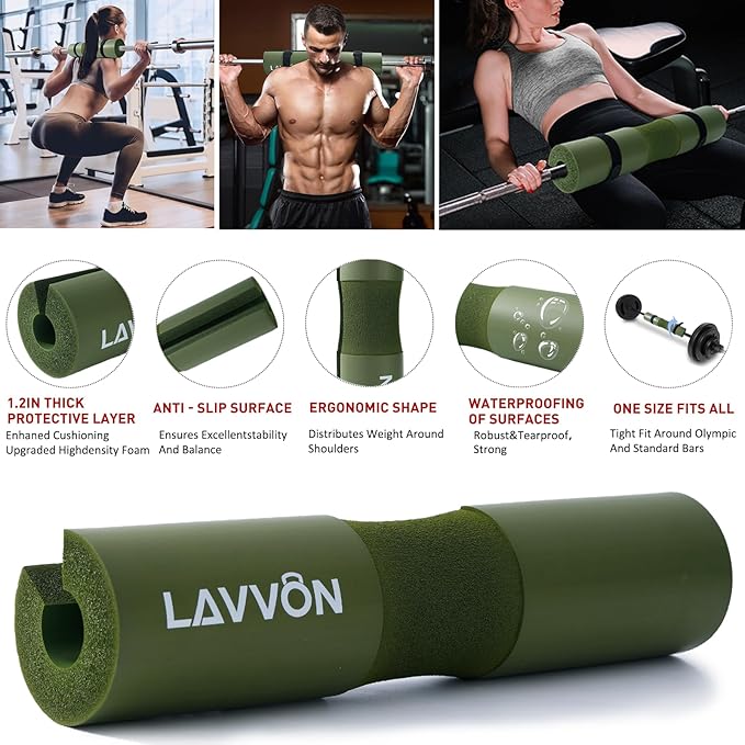 Squat Pad Set - Foam Barbell Pad for Squats Cushion, Lunges & Bar Padding for Hip Thrusts - Standard Olympic Weight Bar Pad - With Ankle Straps, Wrist Straps for Weightlifting