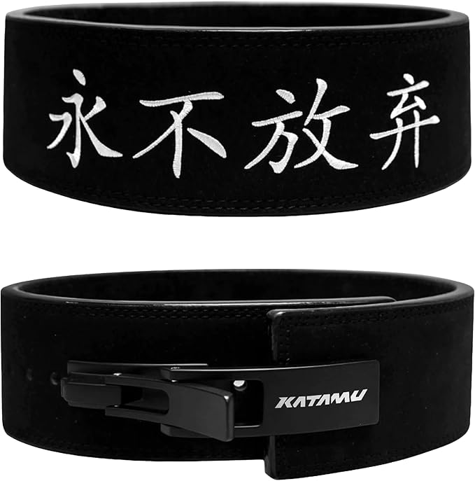 Katamu Premium Leather Lever Weightlifting Belt – Secure Steel Lever, Powerlifting Support for Deadlifts, Squats & Heavy Lifts - Lift More, Look Good