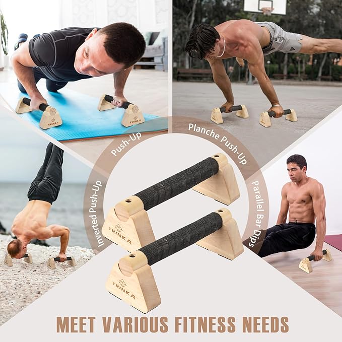 Wooden Parallettes Push Up Bars, 2 PCS Wood Calisthenics Bars with Non-Slip Base, Pushup Handles for Floor Home Fitness, Workout Equipment for Men and Women Strength Training