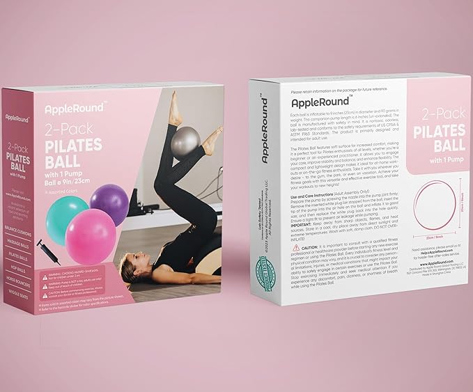 AppleRound Exercise Ball with Pump, 9-Inch Small for Pilates, Yoga, Core Stability - Choose: [Pack of 1 Ball + 1 Pump] or [Pack of 2 Balls + 1 Pump]