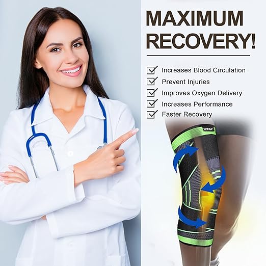 Knee Brace with Straps for Women/Men, Knee Compression Sleeve for Knee Pain, Arthritis, ACL, PCL, Meniscus Tear, Joint Pain Relief. Knee Support for Running, Workout, 1 pcs (Green, 2XL/3XL)