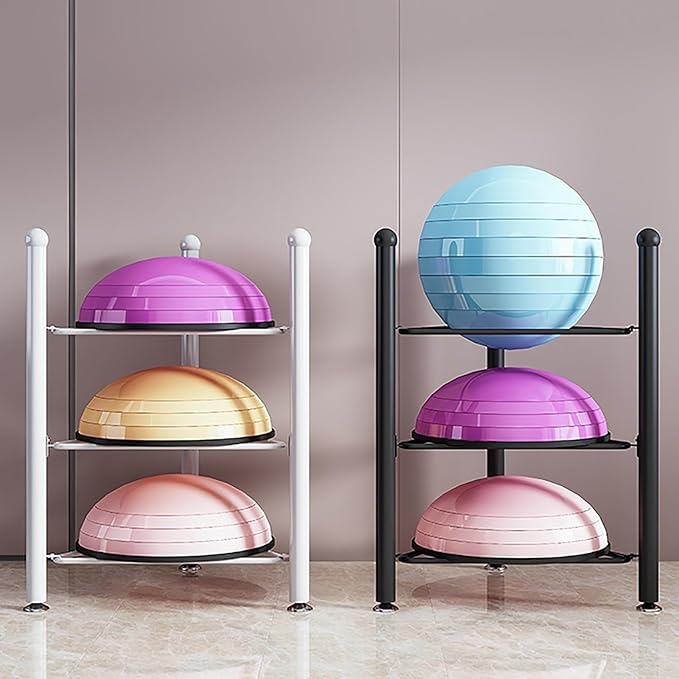 3/5/6/7 Tier Floor Stand Storage Organizer Exercise Half Balance Ball Storage Rack, Home Gym Workout Equipment for Bosu Slam Bowling Medicine Balls(White,3 Layer - 27.5in)